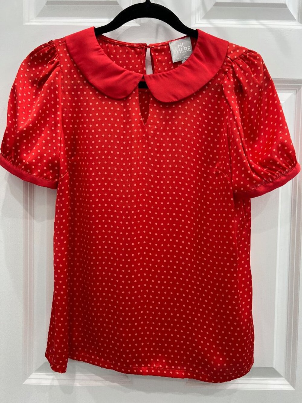 "Hi There from Karen Walker" brand, short-sleeved satiny blouse, size small